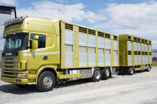 SCANIA R164 V8 , 6x2 , 2 hydraulic decks , 70m2 , live stock + livestock trailer