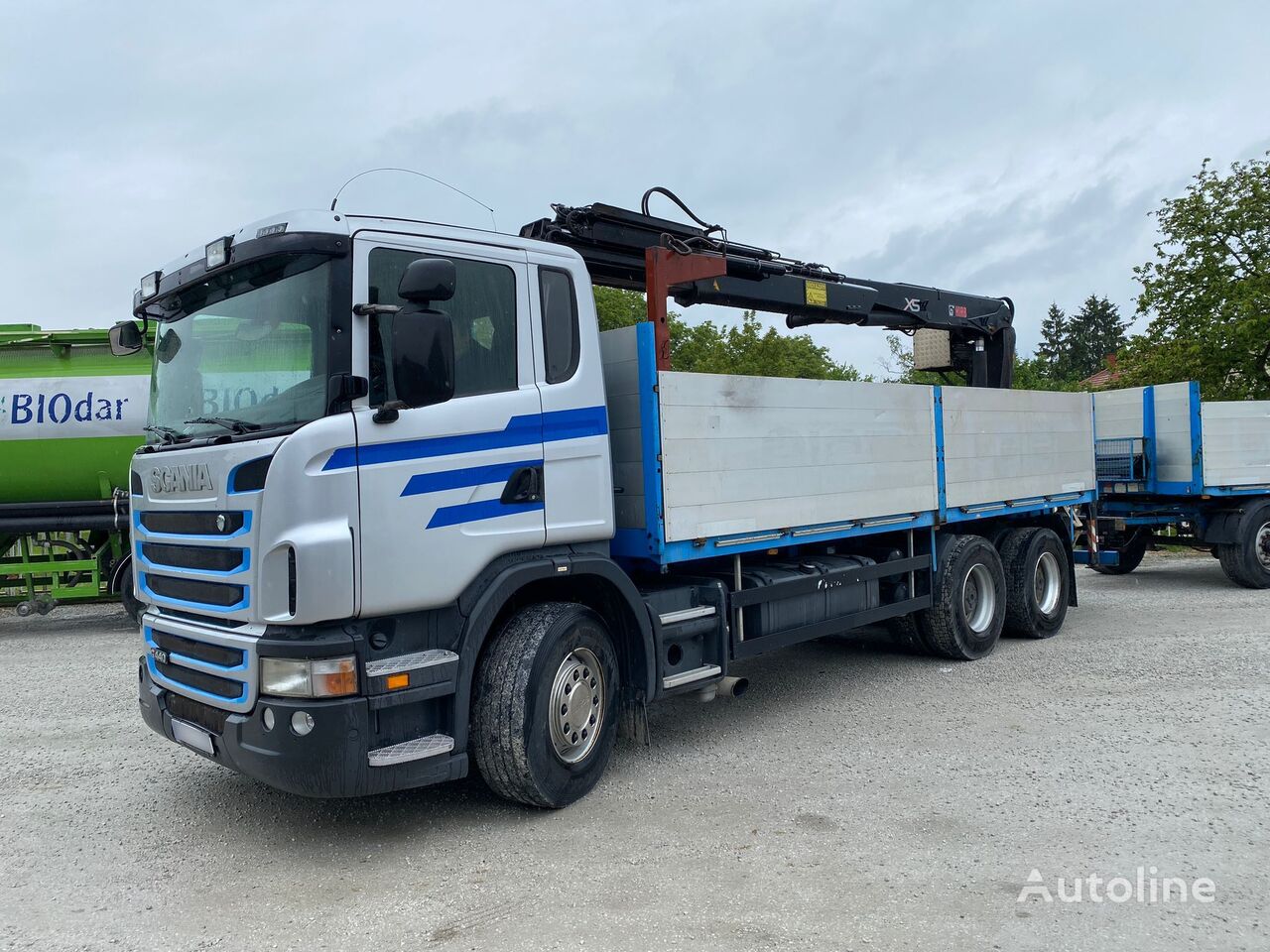 Scania G440 6x4 Baustoff, Hiab Kran, Retarder flatbed truck